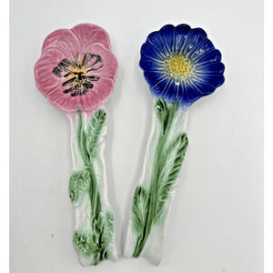 2 Vintage Spoon Rest Horchow Made In Italy Pottery Floral Hand Painted